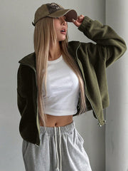 Honey Zip Up Long Sleeve Cropped Jacket - Trendsi