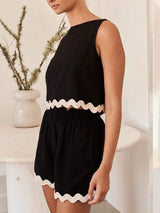 Contrast Trim Round Neck Top and Shorts Set - Trendsi - Flyclothing LLC