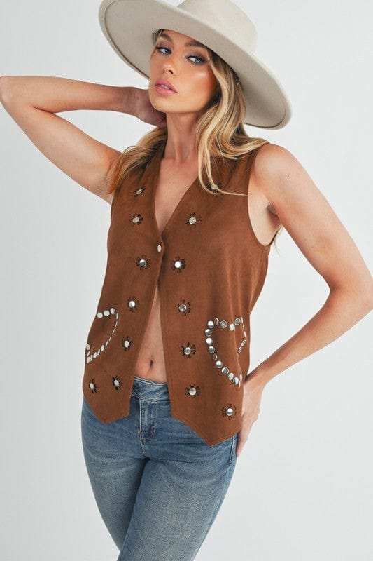 Aemi + Co Heart Rivet Detail Suede Vest Coat - Trendsi - Flyclothing LLC