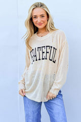 And The Why GRATEFUL Long Sleeve Knit Top - Trendsi - Flyclothing LLC