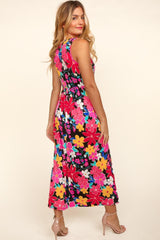 Haptics Pocketed Floral Round Neck Sleeveless Midi Dress - Trendsi