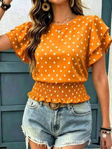 Polka Dot Ruffle Sleeve Blouse - Trendsi - Flyclothing LLC