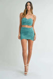 MABLE Ruched Tube Crop Top and Skirt Set - Trendsi - Flyclothing LLC
