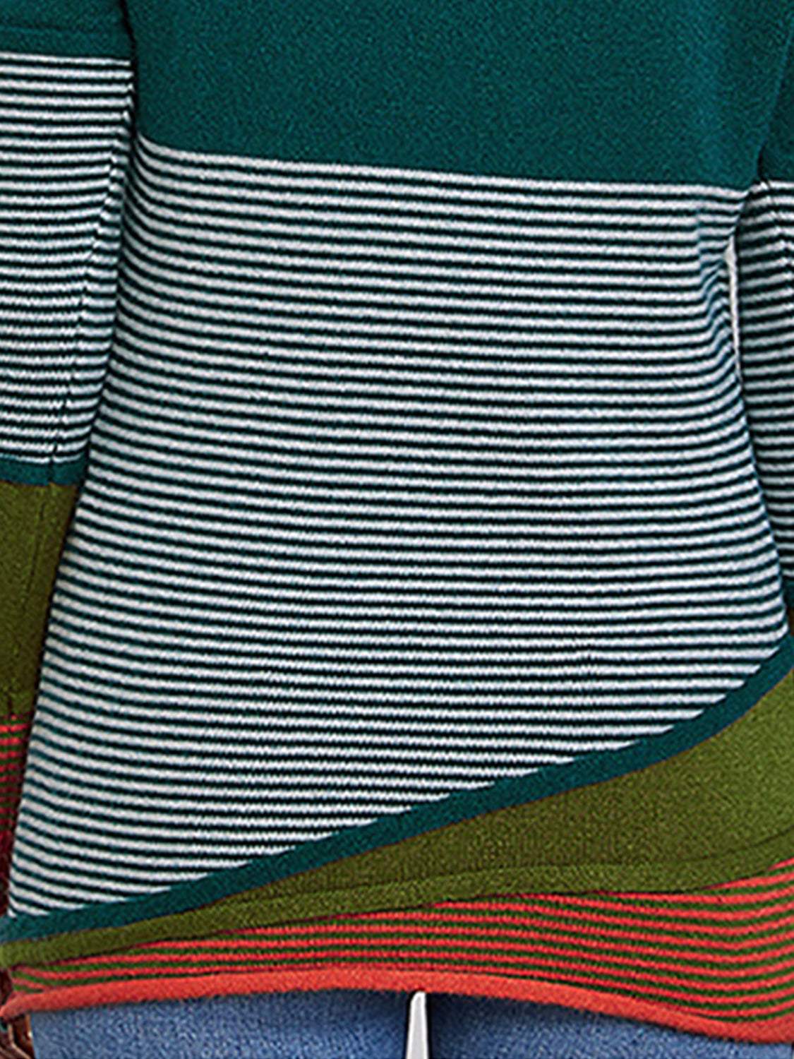 Striped Contrast Notched Long Sleeve Sweater - Trendsi - Flyclothing LLC