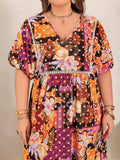 Plus Size Printed V-Neck Half Sleeve Maxi Dress - Trendsi - Flyclothing LLC