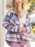 Snap Up Plaid Collared Neck Jacket with Pocket - Trendsi - Flyclothing LLC