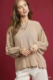 Umgee Linen Scallop Hem Long Sleeve Blouse - Trendsi - Flyclothing LLC