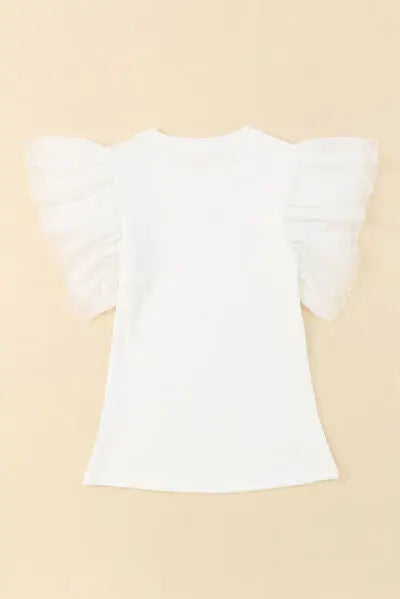 Ruffled Round Neck Cap Sleeve Blouse - Trendsi - Flyclothing LLC