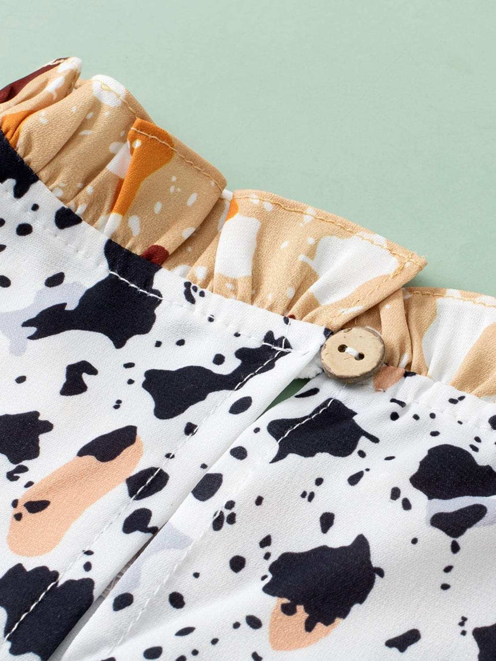 Ruffled Printed Mock Neck Cap Sleeve Blouse - Trendsi - Flyclothing LLC