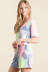 BiBi Tie Dye Casual Shorts with Twill Tape Drawstring - Trendsi - Flyclothing LLC
