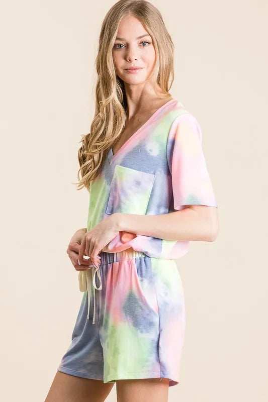 BiBi Tie Dye Casual Shorts with Twill Tape Drawstring - Trendsi - Flyclothing LLC