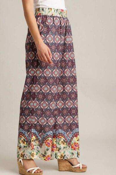 Umgee Full Size Mixed Print Elastic Waistband Pants Plus Size - Trendsi - Flyclothing LLC