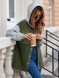 Pocketed Contrast Snap Down Hooded Jacket - Trendsi