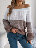 Color Block Off-Shoulder Long Sleeve Sweater - Trendsi - Flyclothing LLC