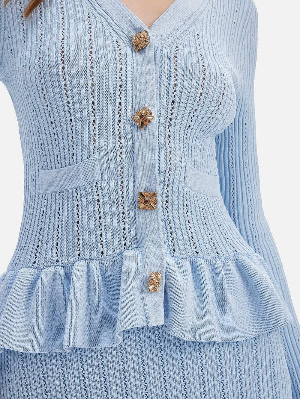 Ruffled V-Neck Top and Midi Skirt Sweater Set - Trendsi - Flyclothing LLC