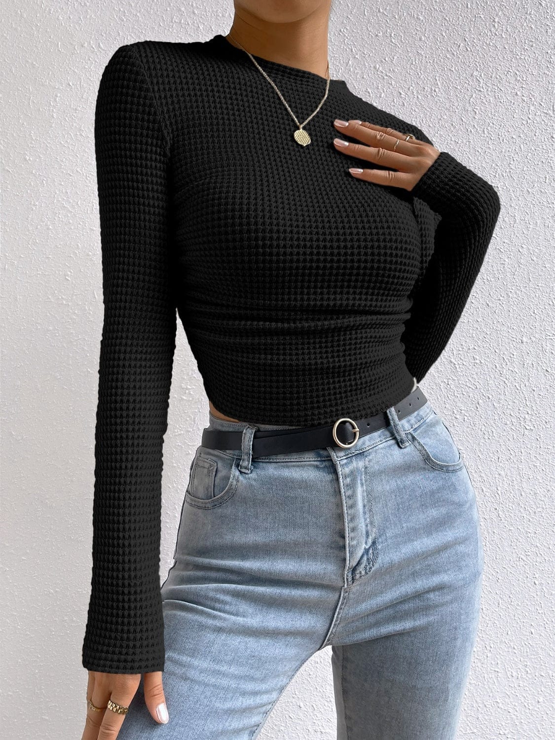 Round Neck Long Sleeve T-Shirt - Trendsi