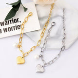 Heart Charm Pearl Accent Chain Bracelet - Trendsi - Flyclothing LLC