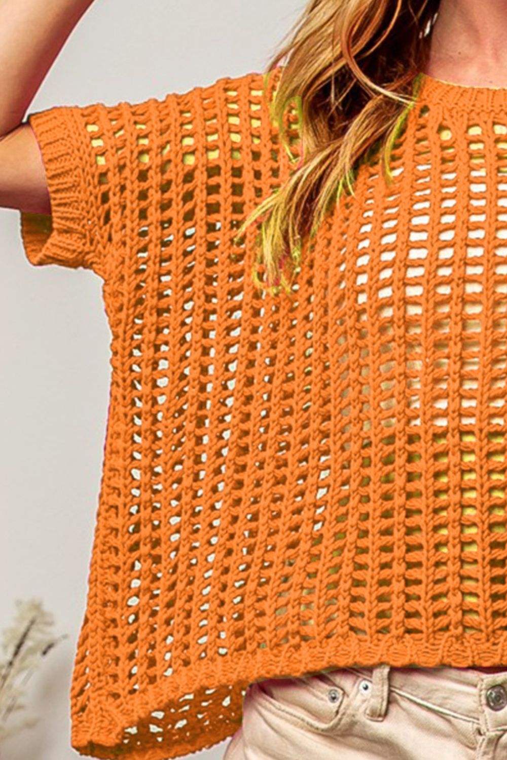 BiBi Hollowed Out Short Sleeve Knit Cover Up - Trendsi - Flyclothing LLC