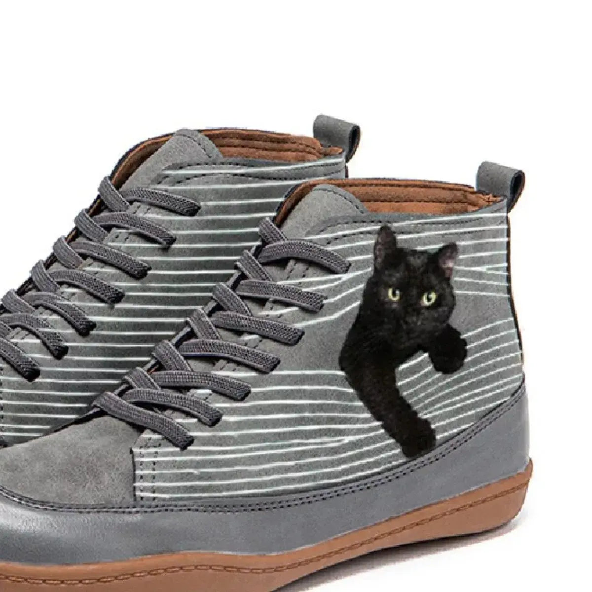 Cat Print Striped Ankle Sneakers - Trendsi - Flyclothing LLC