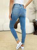 Judy Blue Full Size Mid Rise Destroy & Cuff Skinny Jeans - Trendsi - Flyclothing LLC