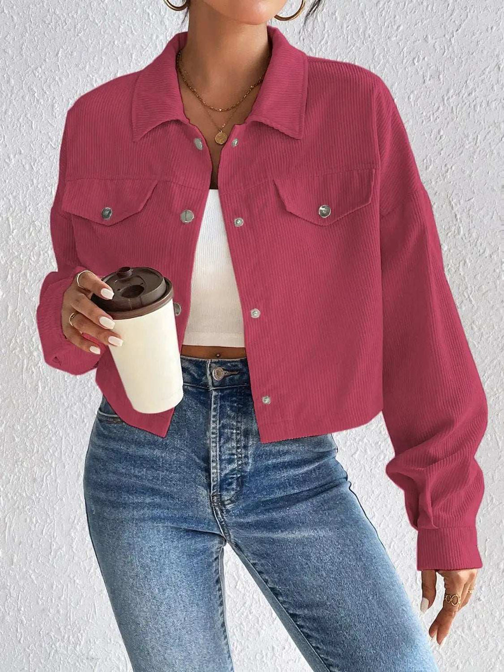 Snap Down Long Sleeve Jacket - Trendsi - Flyclothing LLC