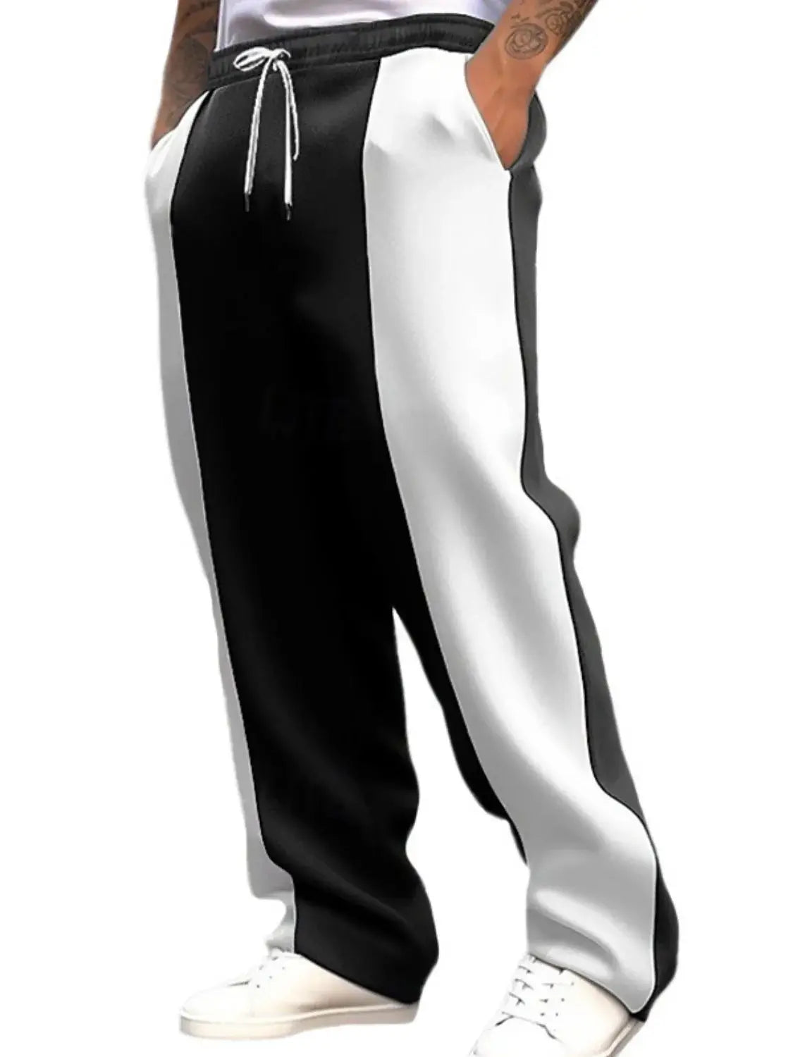 Men's Full Size Drawstring Contrast Pants Plus Size - Trendsi - Flyclothing LLC