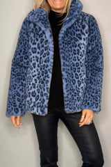 Full Size Leopard Furry Collared Neck Long Sleeve Coat - Trendsi - Flyclothing LLC