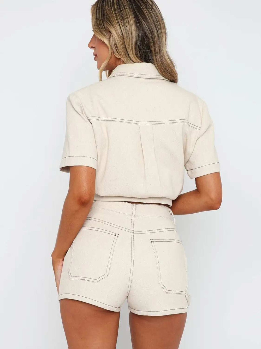 Pocketed Button Up Top and Shorts Set - Trendsi - Flyclothing LLC