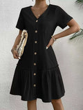 Full Size Button-Front Short Sleeve Tiered Dress Plus Size - Trendsi - Flyclothing LLC