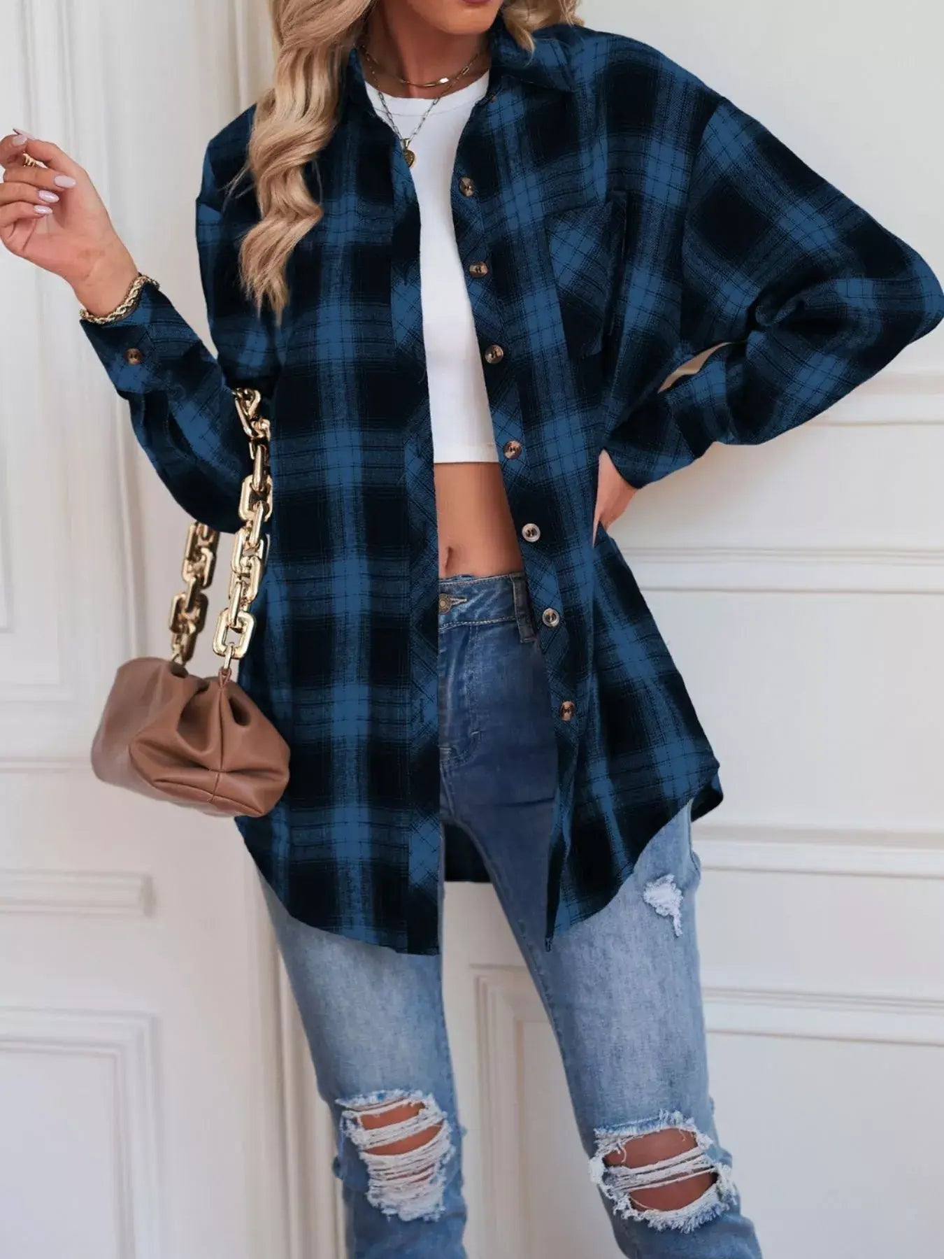 Casual Plaid Button Up Shirt - Trendsi - Flyclothing LLC