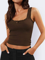 Lace Detail Square Neck Tank - Trendsi - Flyclothing LLC