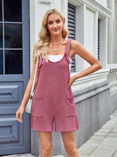 Lovelet Knotted Wide Strap Scoop Neck Overalls - Trendsi - Flyclothing LLC