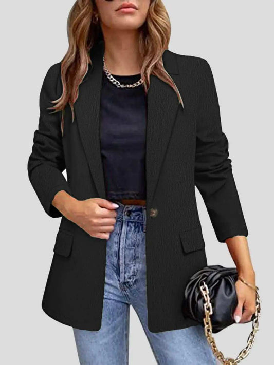 Lapel Collar Long Sleeve Blazer - Trendsi - Flyclothing LLC