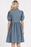 Mittoshop Button Down Puff Sleeve Denim Dress - Trendsi