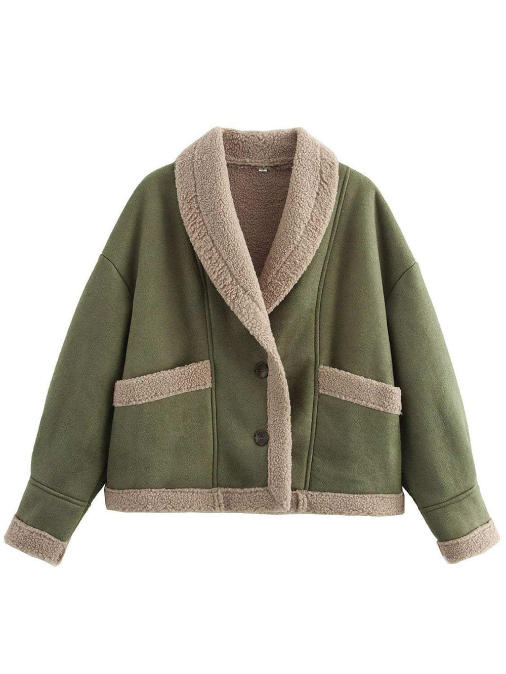 Fuzzy Collared Neck Long Sleeve Jacket - Trendsi - Flyclothing LLC