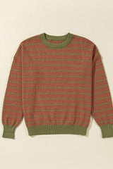 Striped Round Neck Long Sleeve Sweater - Trendsi - Flyclothing LLC