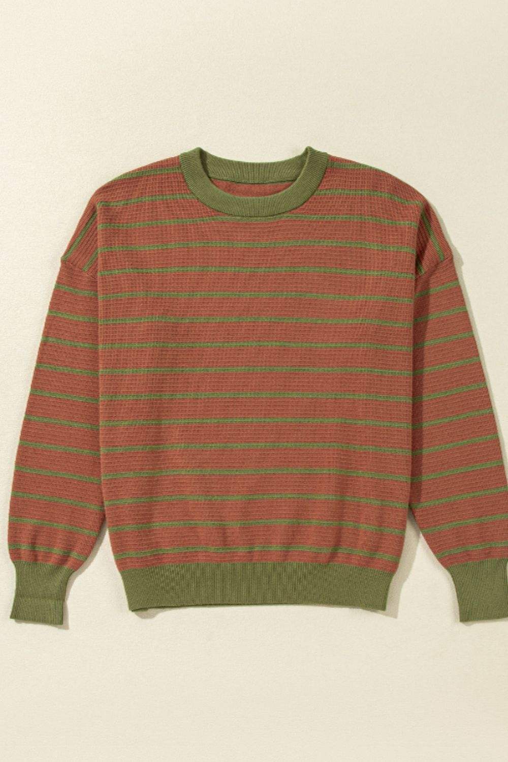 Striped Round Neck Long Sleeve Sweater - Trendsi - Flyclothing LLC