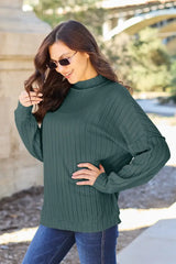 Basic Bae Full Size Ribbed Exposed Seam Mock Neck Knit Top - ShopBasicbae - Flyclothing LLC