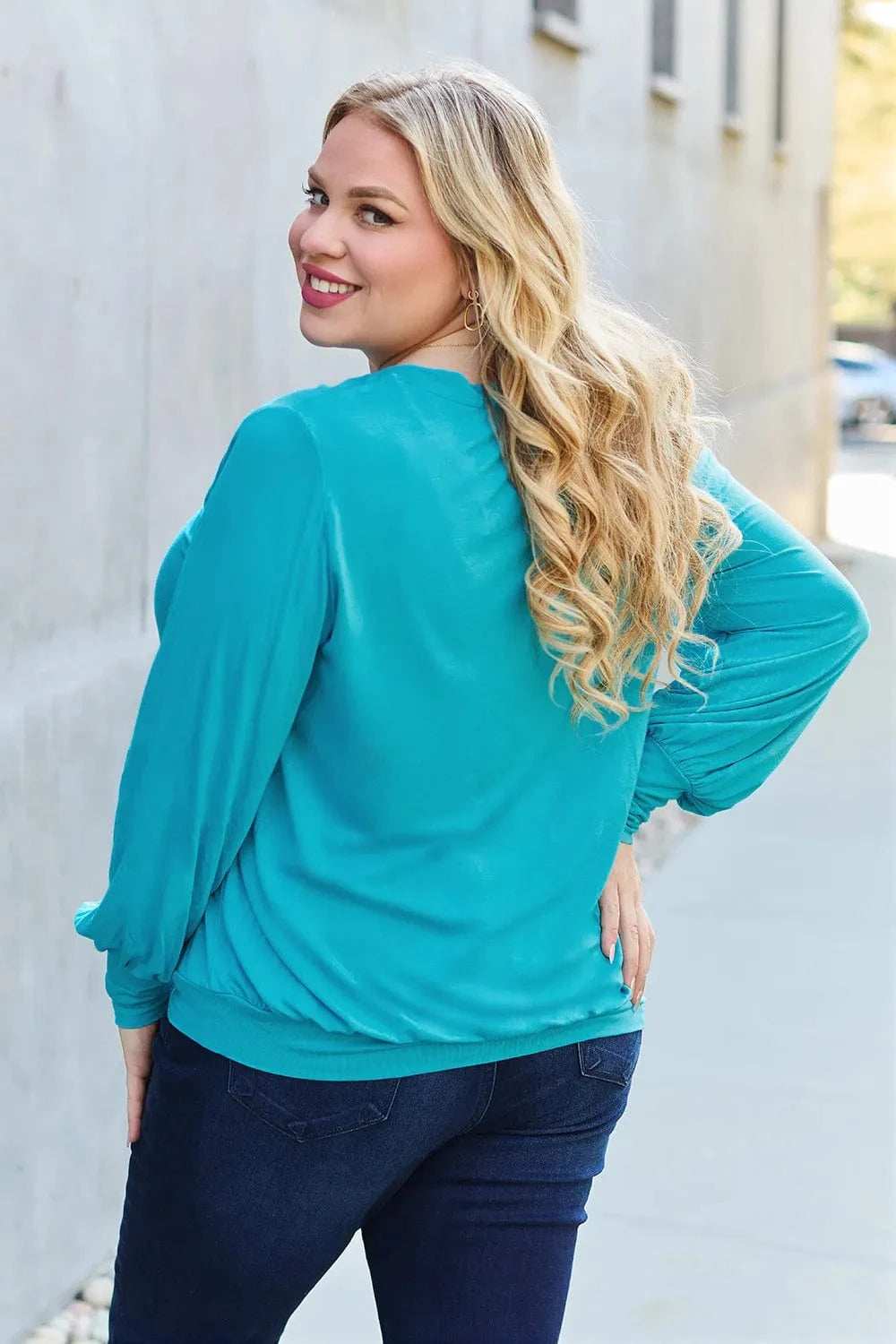 Basic Bae Full Size V-Neck Lantern Sleeve Top - Trendsi - Flyclothing LLC
