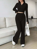 Zip Up Long Sleeve Top and Pants Set - Trendsi - Flyclothing LLC
