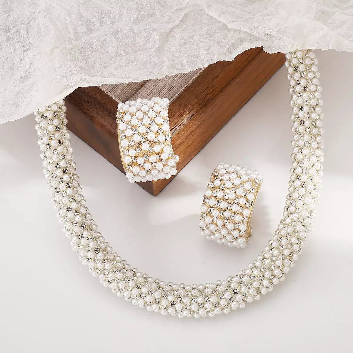 Pearl Embellished Earrings and Necklace Jewelry Set - Trendsi - Flyclothing LLC