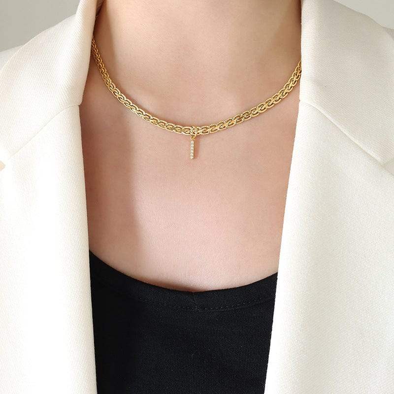 Brass Inlaid Zircon Letter Pendant Necklace - Trendsi - Flyclothing LLC
