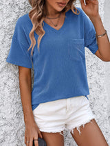 V-Neck Dropped Shoulder T-Shirt - Trendsi - Flyclothing LLC