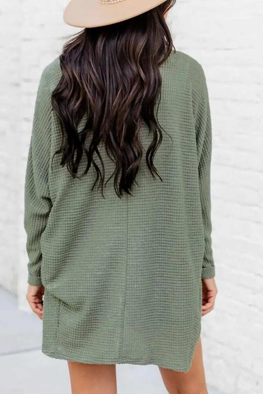 Waffle-Knit Open Front Long Sleeve Cover Up - Trendsi - Flyclothing LLC