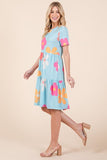 BOMBOM Floral Round Neck Short Sleeve Tiered Dress - Trendsi