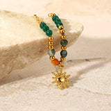 Bohemian Sun Charm Beaded Stainless Steel Necklace - Trendsi
