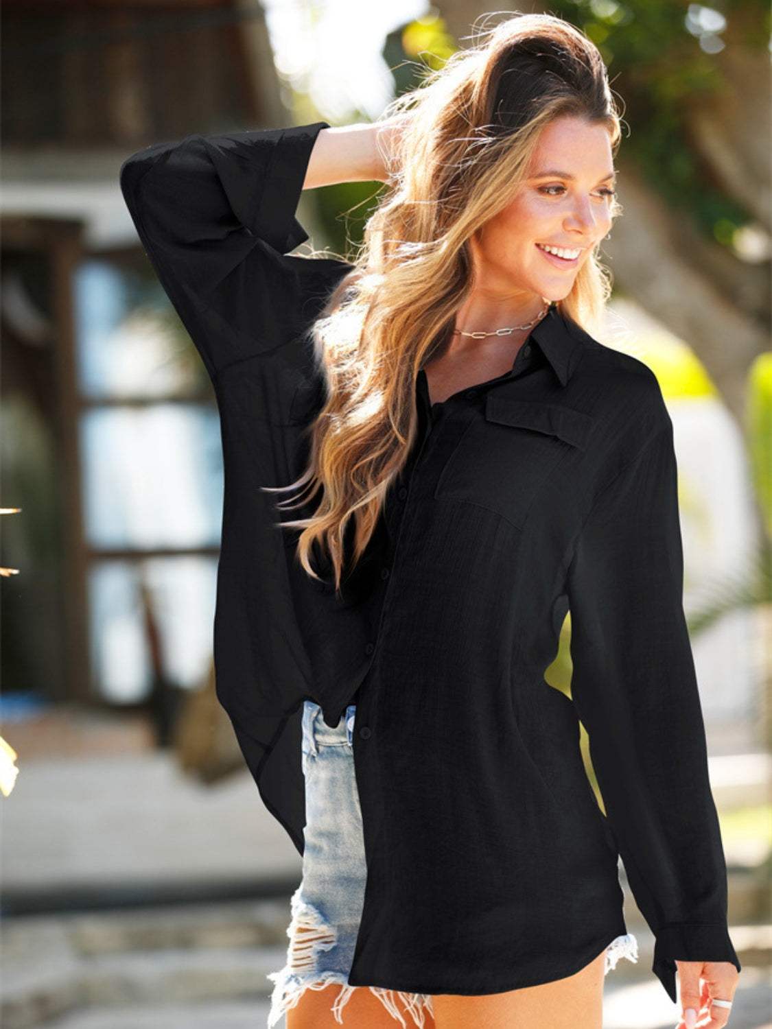Pocketed Dropped Shoulder Cover Up - Trendsi - Flyclothing LLC
