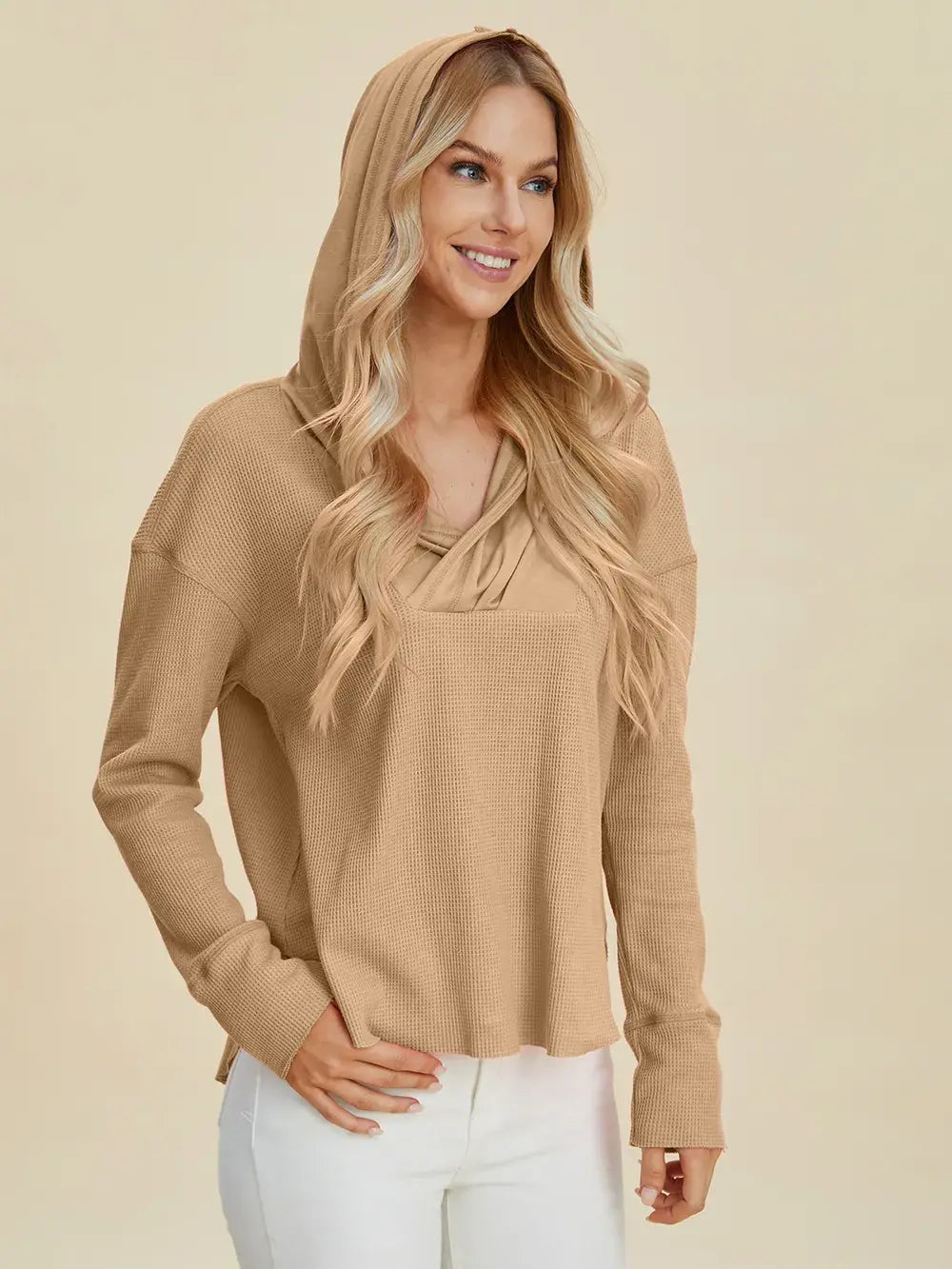 Double Take Full Size High-Low Dropped Shoulder Long Sleeve Hoodie - Trendsi - Flyclothing LLC