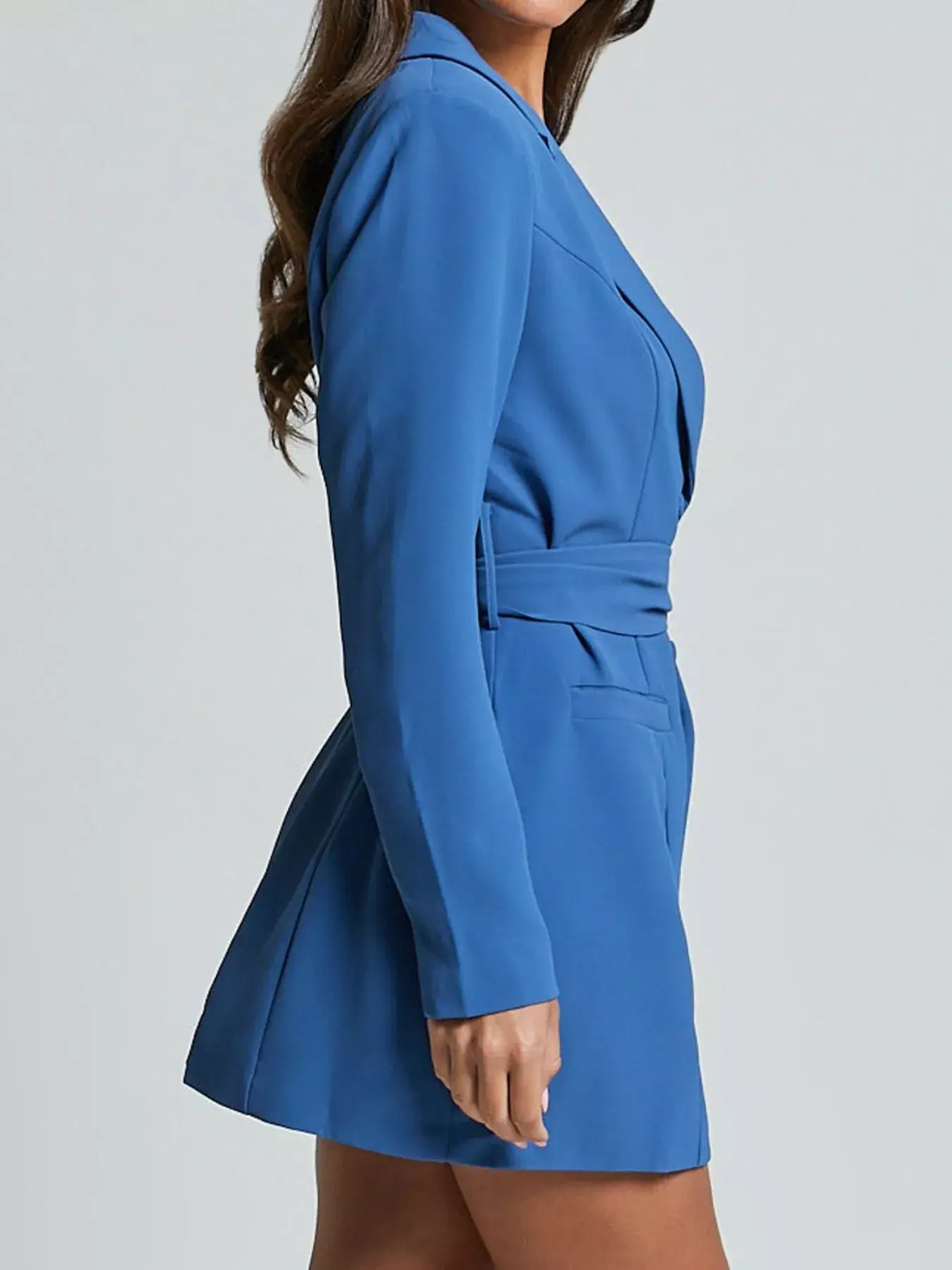 Lapel Collar Tie Waist Blazer - Trendsi - Flyclothing LLC