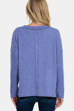 Zenana Full Size Ribbed V-Neck Drop Shoulder Top - Trendsi - Flyclothing LLC